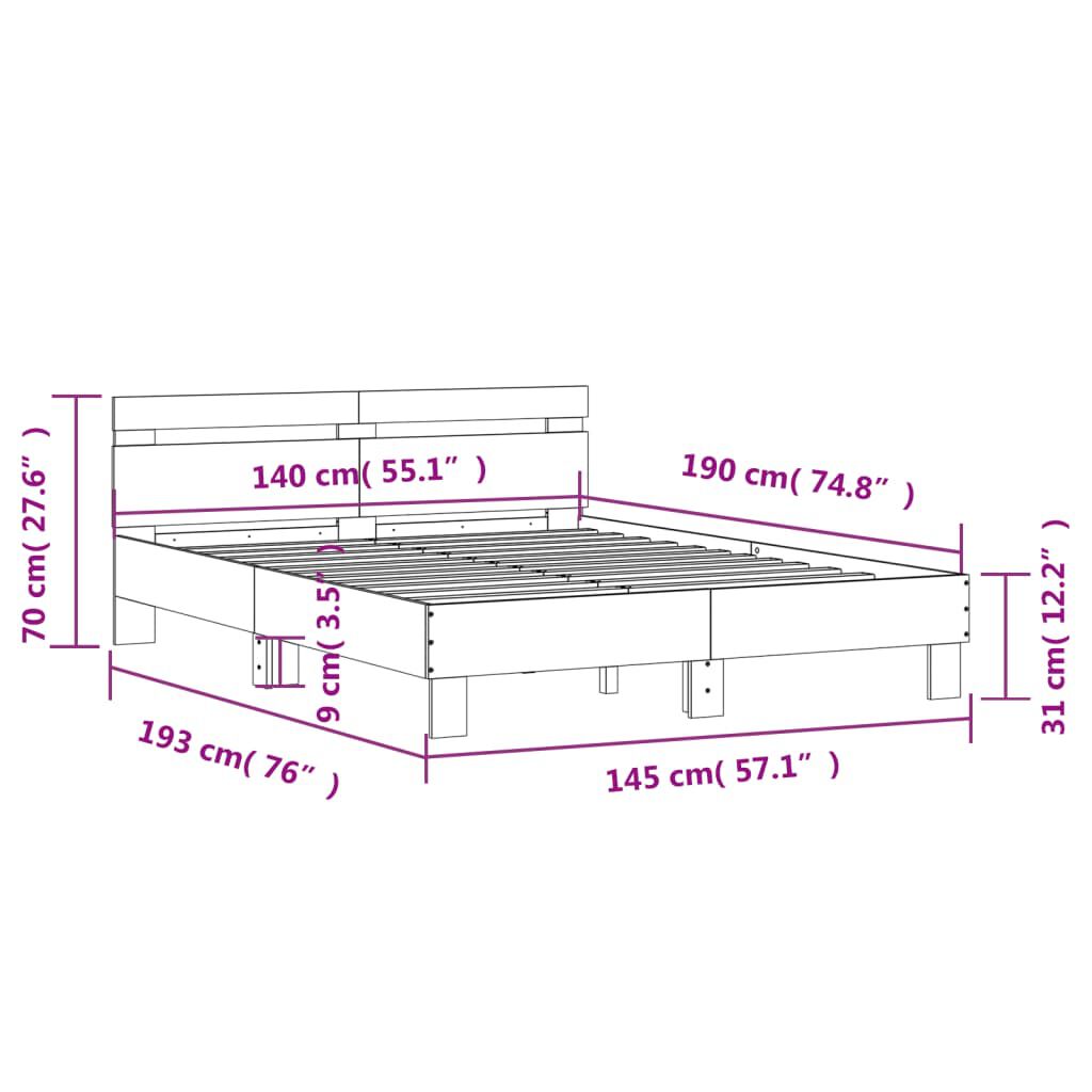 vidaXL Πλαίσιο Κρεβατιού με Κεφαλάρι/LED Λευκό 140x190 εκ.
