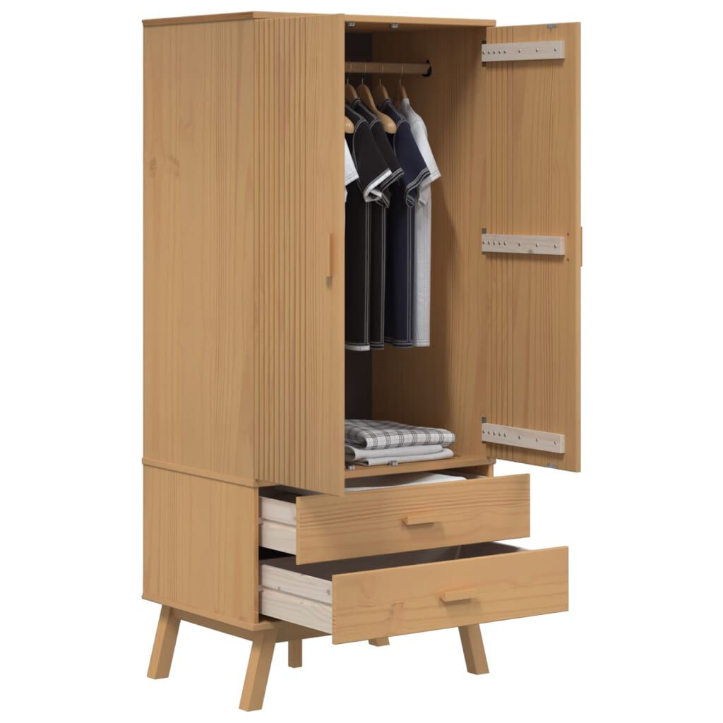 vidaXL Ντουλάπα OLDEN Καφέ 76,5 x 53 x 172 εκ. από Μασίφ Ξύλο Πεύκου