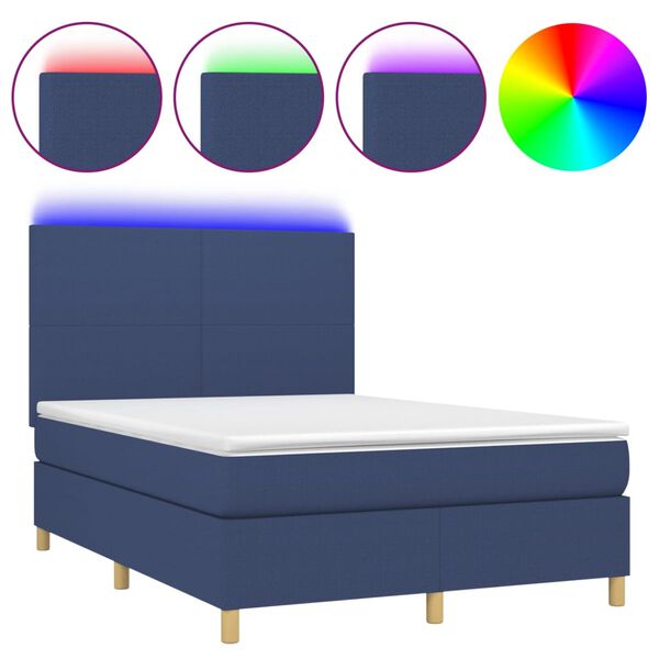 vidaXL Κρεβάτι Boxspring με Στρώμα & LED Μπλε 140x200 εκ. Υφασμάτινο