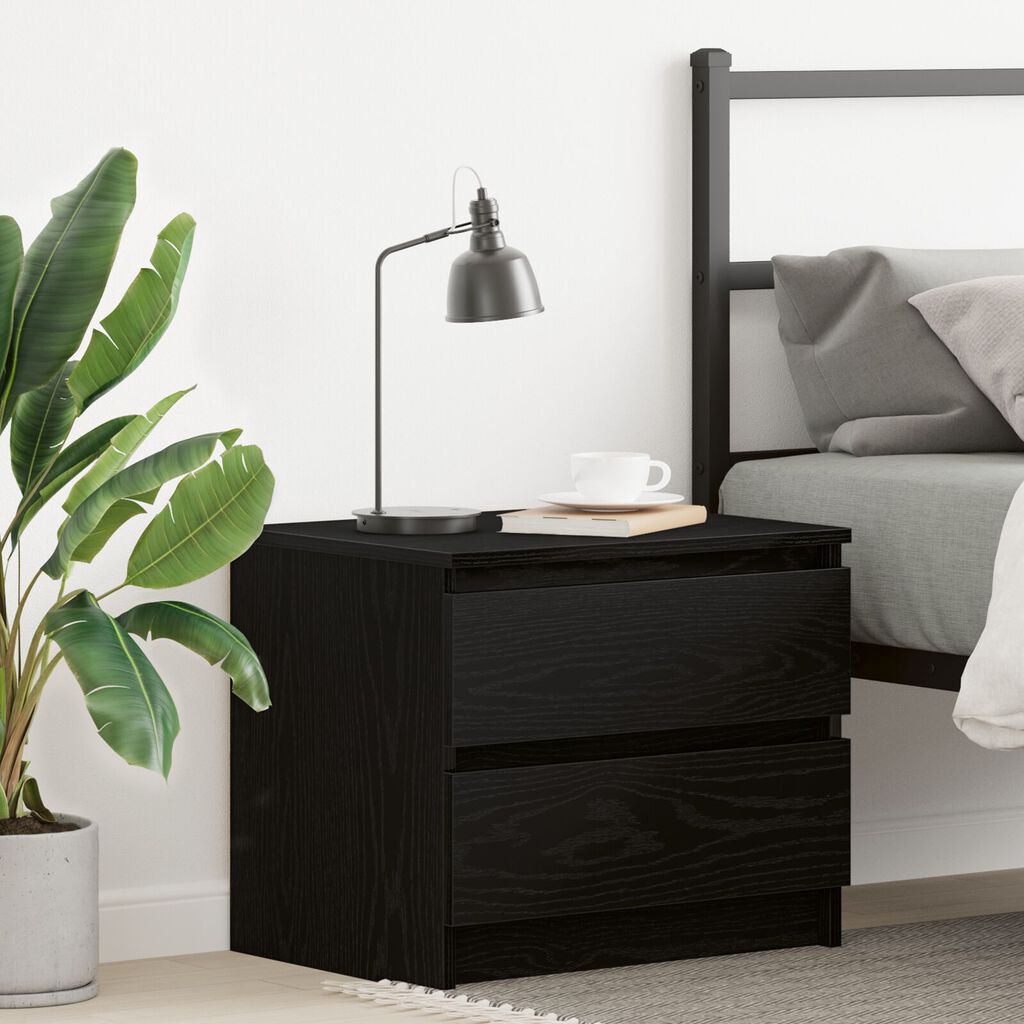 vidaXL Κομοδίνο Μαύρο Δρυς 50x40x43,5 εκ Επεξεργασμένο Ξύλο