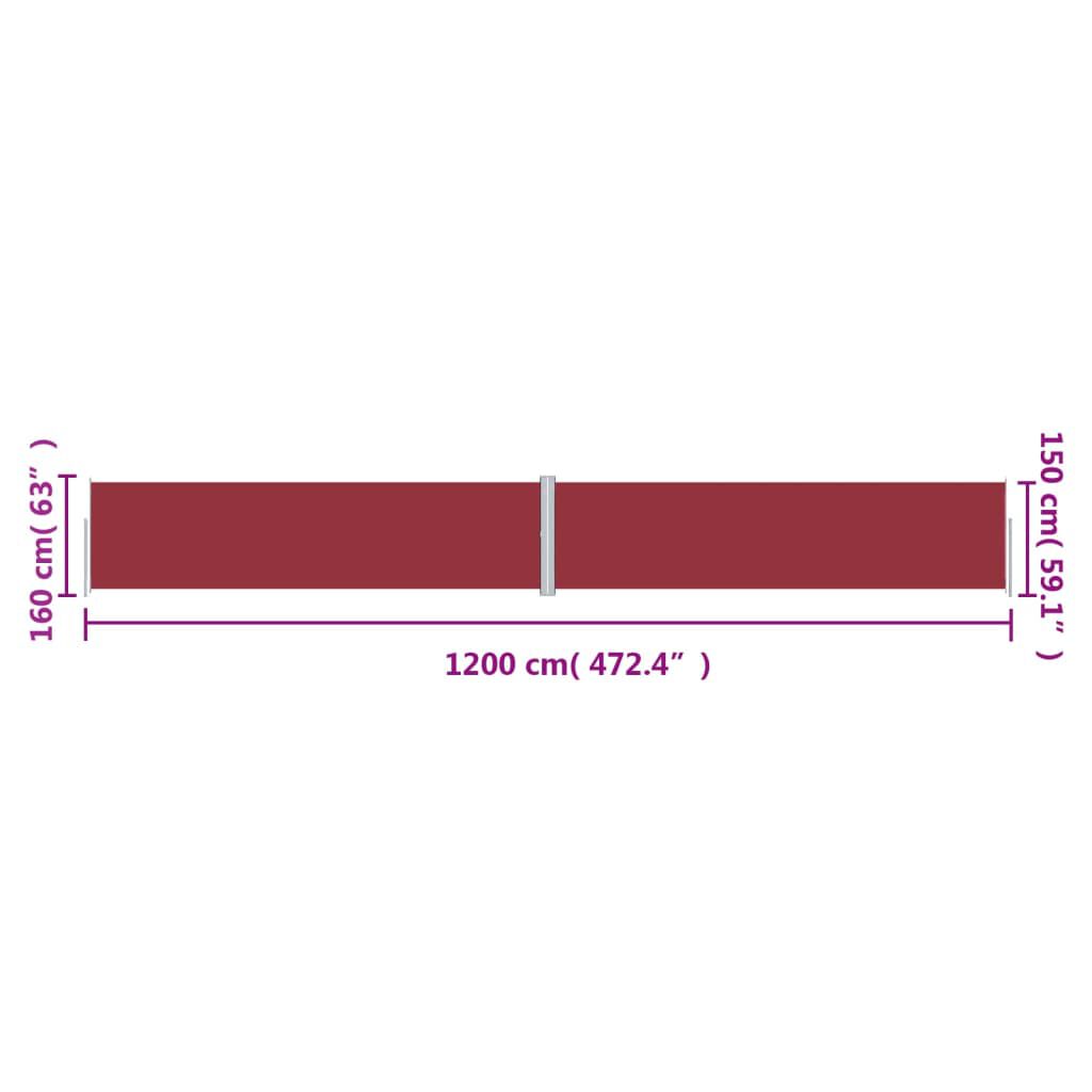 vidaXL Σκίαστρο Πλαϊνό Συρόμενο Κόκκινο 160 x 1200 εκ.
