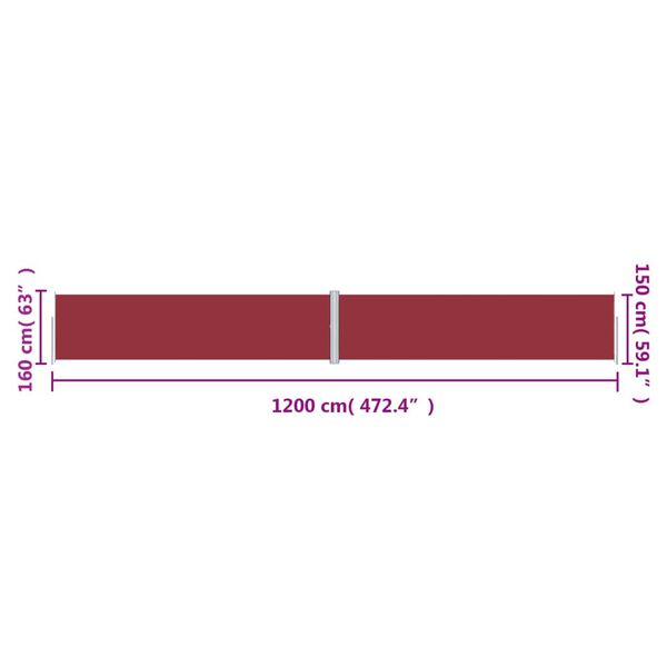 vidaXL Σκίαστρο Πλαϊνό Συρόμενο Κόκκινο 160 x 1200 εκ.