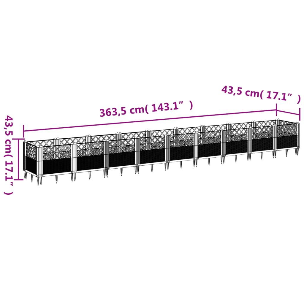 vidaXL Ζαρντινιέρα με Πασσάλους Γκρι 363,5x43,5x43,5εκ. Πολυπροπυλένιο