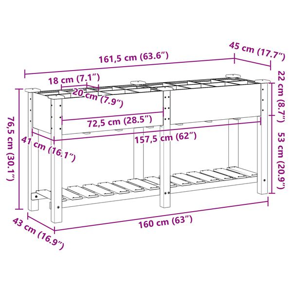 vidaXL Γλάστρα Κήπου με Πλέγματα 161x43x76 εκ Μασίφ Ξύλο Πεύκου