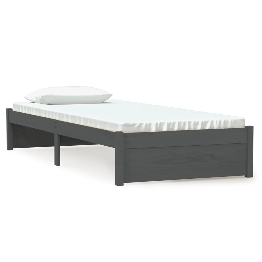 vidaXL Πλαίσιο Κρεβατιού Γκρι 75 x 190 εκ. από Μασίφ Ξύλο Small Single