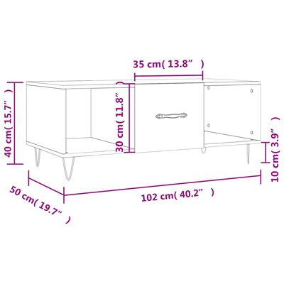 vidaXL Τραπεζάκι Σαλονιού Γυαλ. Λευκό 102x50x40 εκ. Επεξεργ. Ξύλο