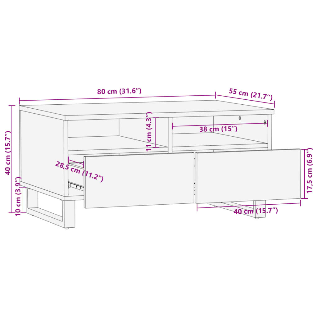 vidaXL Τραπεζάκι Σαλονιού Καφέ/Μαύρο 80x55x40 εκ. Μασίφ Ξύλο Μάνγκο