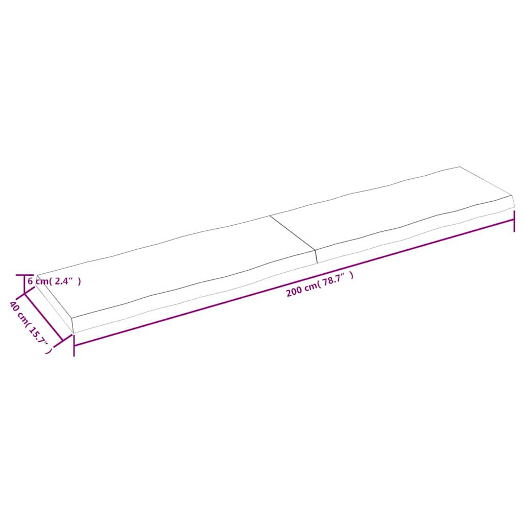 vidaXL Επιφ Τραπεζιού Αν Καφέ 200x40x(2-6)εκ.Ακατέργ. Μασίφ Ξύλο Δρυός