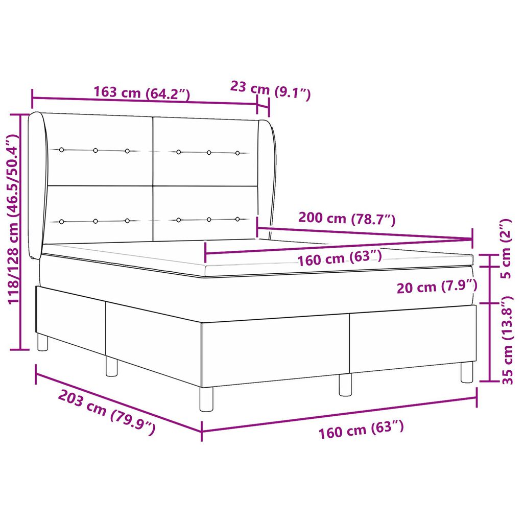 vidaXL Κρεβάτι με Στρώμα - Μπλε, 160x200 εκ., Υφασμάτινο