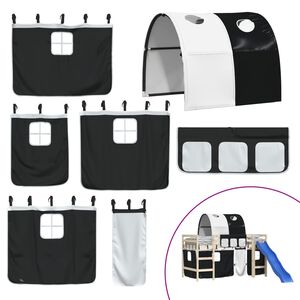 vidaXL Κουρτίνες για Υπερυψ. Κρεβάτι με Τούνελ Λευκό/Μαύρο Πολυεστέρα