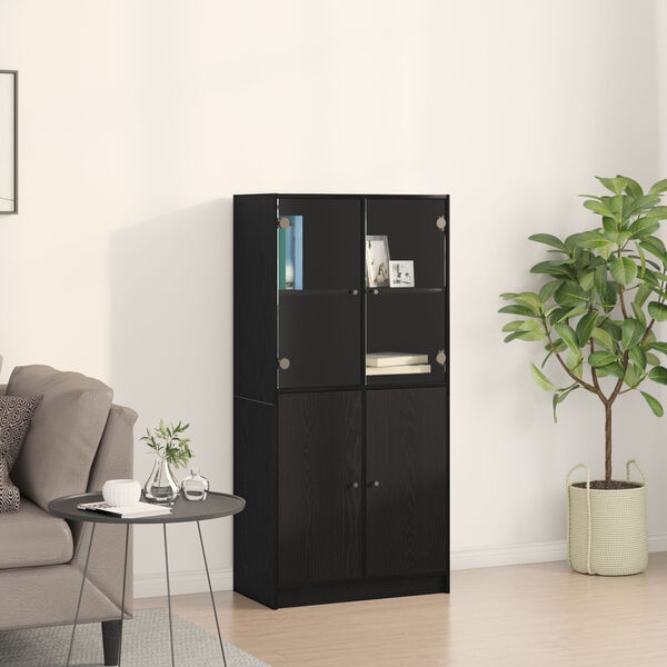 vidaXL Υψηλό ντουλάπι με πόρτες Μαύρη Δρυς 68x37x142 εκ Επεξεργασμένο ξύλο
