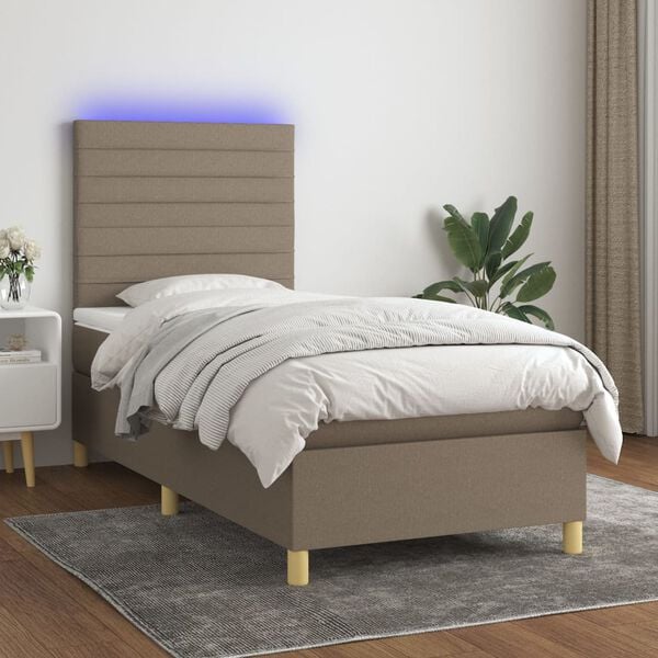 vidaXL &Kappa;&rho;&epsilon;&beta;ά&tau;&iota; Boxspring &mu;&epsilon; &Sigma;&tau;&rho;ώ&mu;&alpha; & LED Taupe 100x200 &epsilon;&kappa;. &Upsilon;&phi;&alpha;&sigma;&mu;ά&tau;&iota;&nu;&omicron;