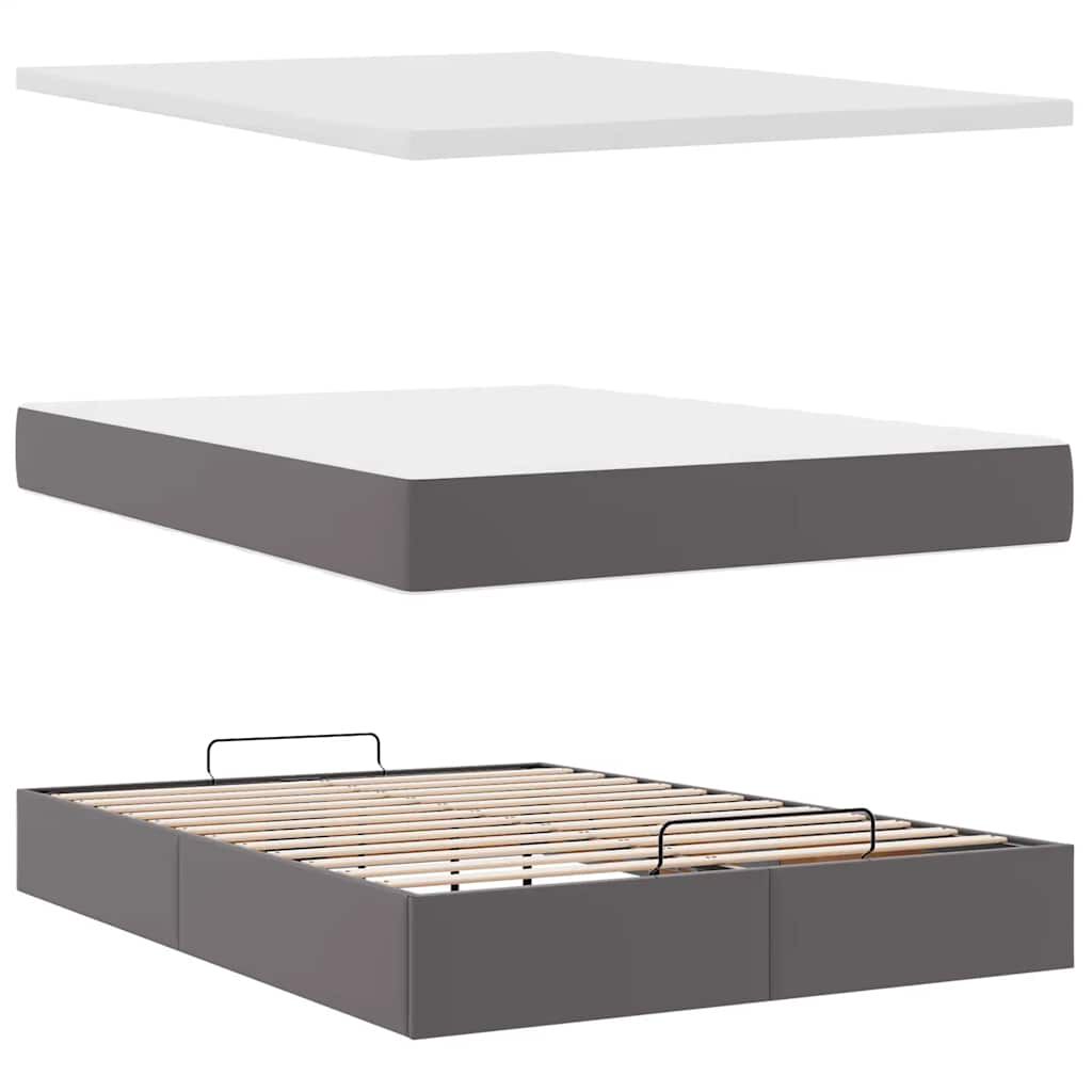 vidaXL Οθωμανικό κρεβάτι με στρώμα Γκρι 140x190cm Faux Leather
