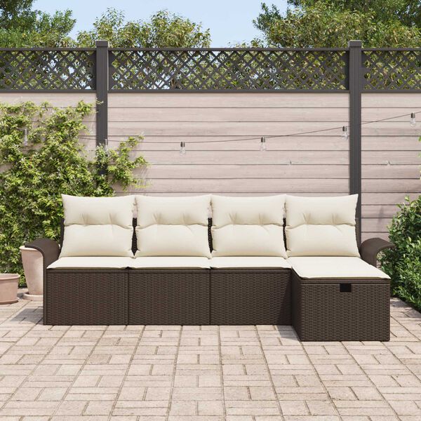vidaXL Σετ Καναπέ Κήπου με μαξιλάρι 5 pcs Καφέ Πολυ ράταν