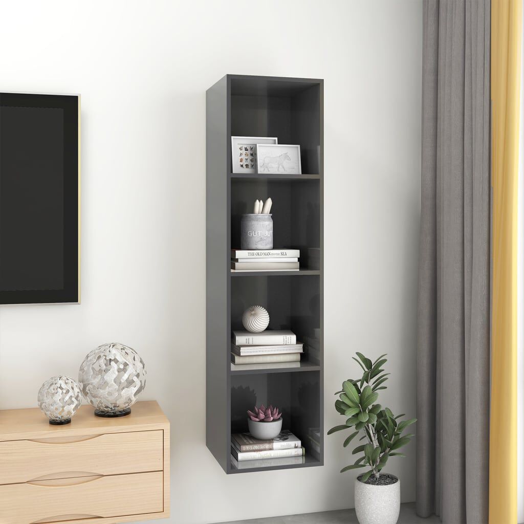 vidaXL Έπιπλο Τηλεόρασης Κρεμαστό Γυαλ.Γκρι 37x37x142,5 εκ Επεξ. Ξύλο