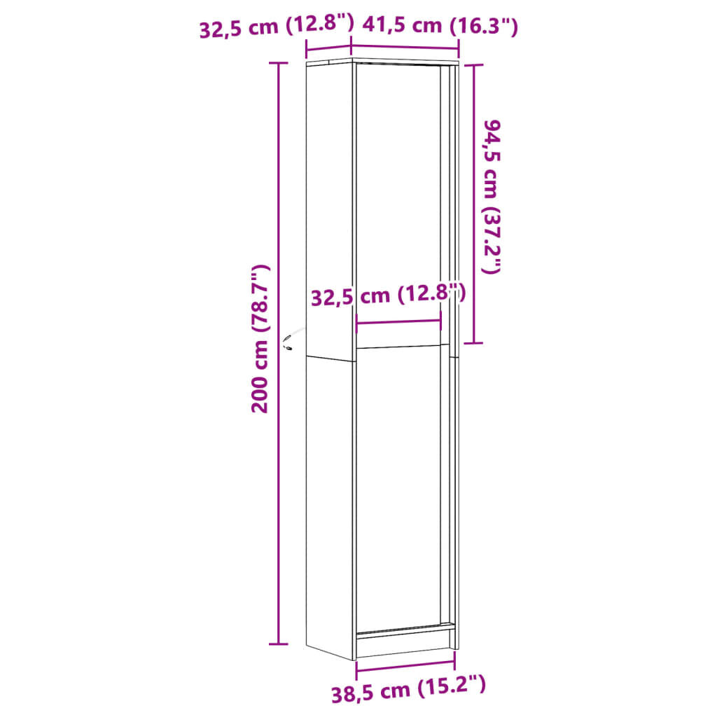 vidaXL Ντουλάπι με LED Γκρι 41,5x32,5x200 εκ. από Επεξεργασμένο Ξύλο