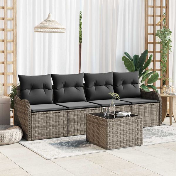 vidaXL Σετ Καναπέ Κήπου 5 pcs Γκρι Πολυ ράταν