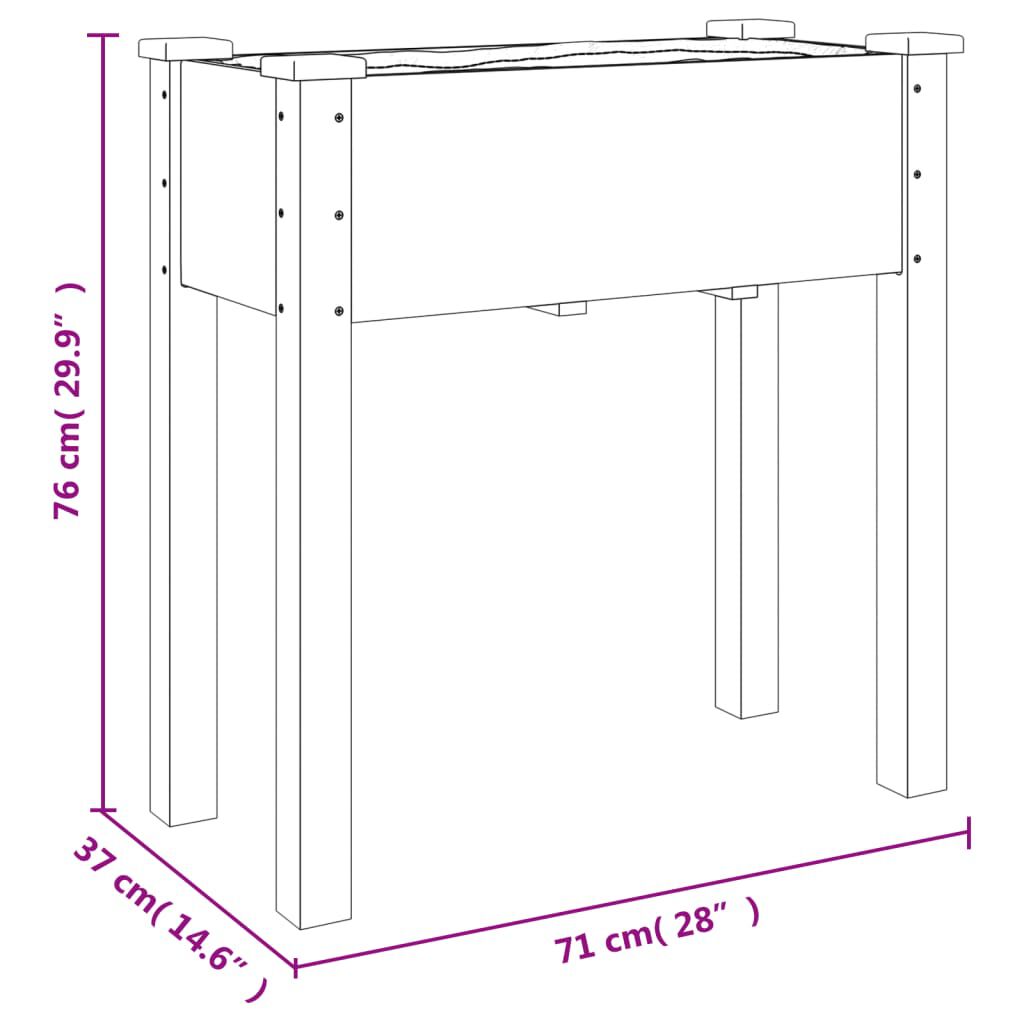 vidaXL Γλάστρα με Επένδυση 71 x 37 x 76 εκ. από Μασίφ Ξύλο Ελάτης