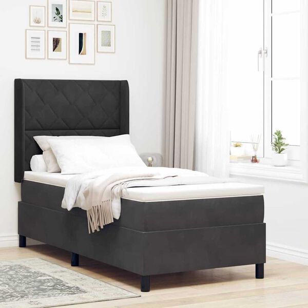 vidaXL Κρεβάτι Box Spring LED με Στρώμα Μαύρο 90 x 190 cm Βελούδο