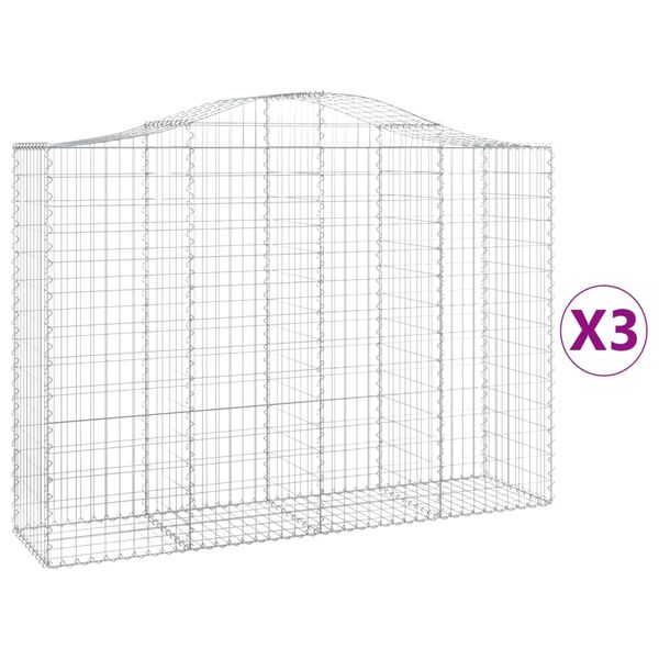 vidaXL Συρματοκιβώτια Τοξωτά 3 τεμ. 200x50x140/160 εκ. Γαλβαν. Ατσάλι