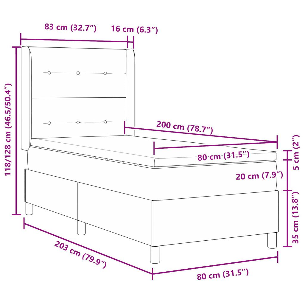 vidaXL Κρεβάτι Box Spring με Στρώμα Μπλε 80x200 εκ. Ύφασμα