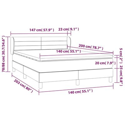 vidaXL Κρεβάτι Boxspring με Στρώμα Ανοιχτό Γκρι 140x200 εκ. Υφασμάτινο