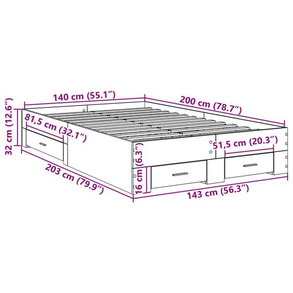 vidaXL Πλαίσιο Κρεβατιού Νοσομανία 140x200 εκ Κατασκευασμένο Ξύλο