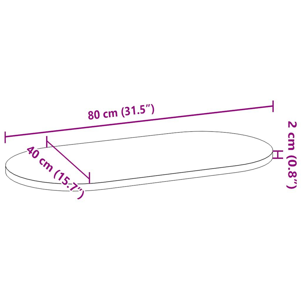 vidaXL Επιτραπέζια επιφάνεια 80x40x2 cm μασίφ ξύλο δρυς οβάλ