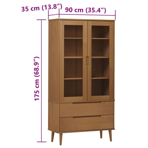 vidaXL Βιτρίνα MOLDE Καφέ 90 x 35 x 175 εκ. από Μασίφ Ξύλο Πεύκου