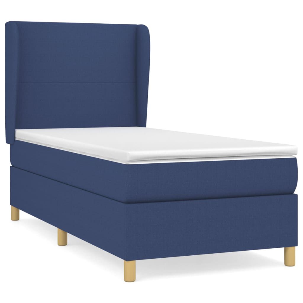 vidaXL Κρεβάτι Boxspring με Στρώμα Μπλε 90x190 εκ.Υφασμάτινο