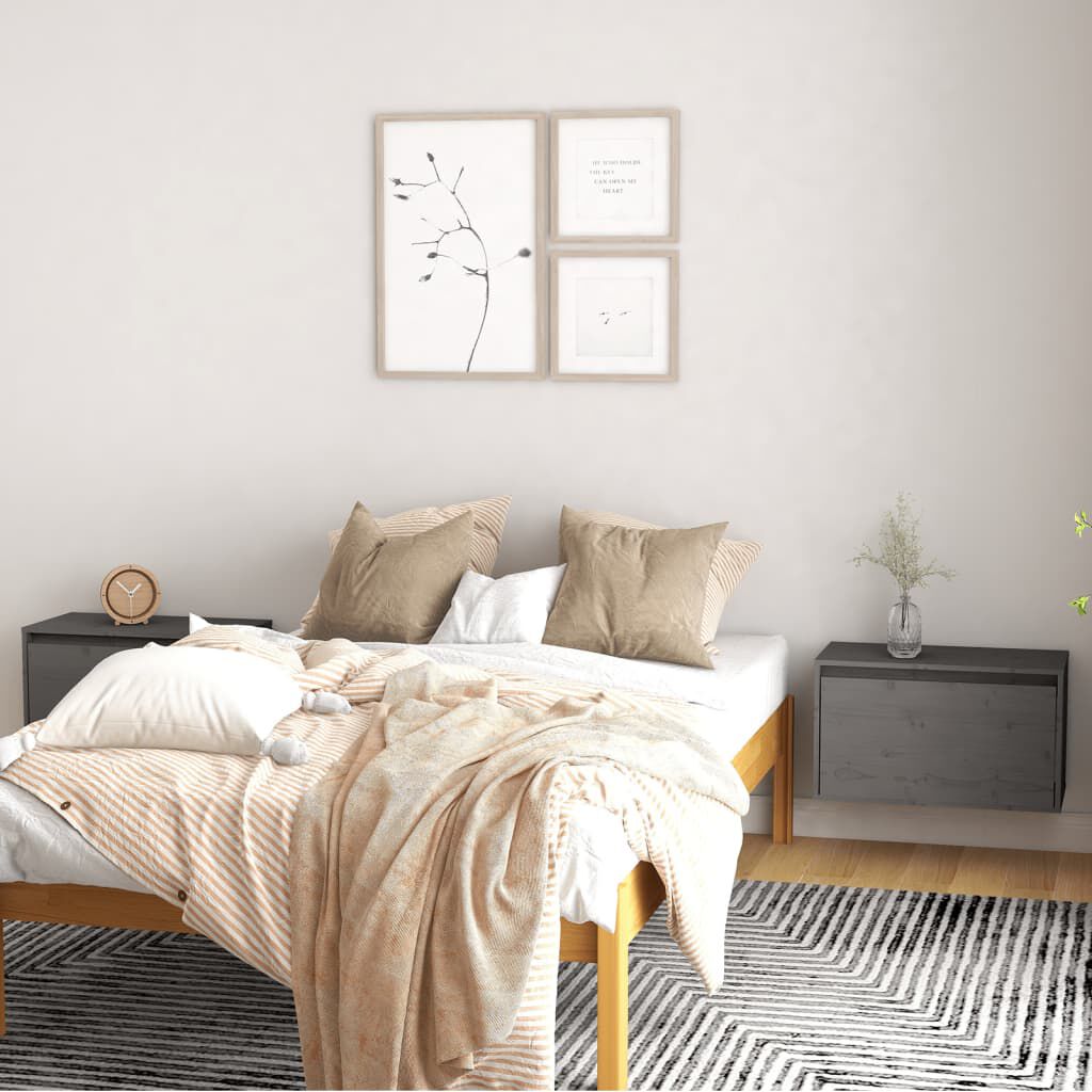 vidaXL Ντουλάπια Τοίχου 2 τεμ. Γκρι 60x30x35 εκ. από Μασίφ Ξύλο Πεύκου
