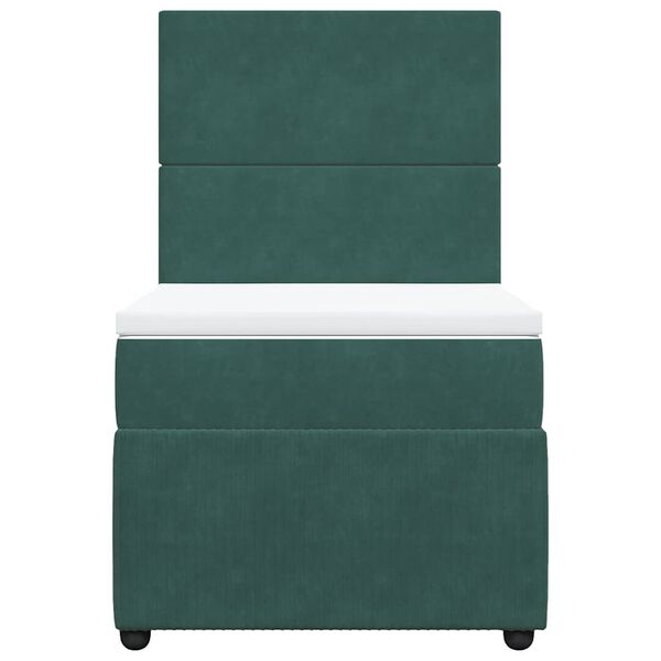 vidaXL Κρεβάτι Boxspring με Στρώμα Σκούρο Πράσινο 100x200εκ. Βελούδινο
