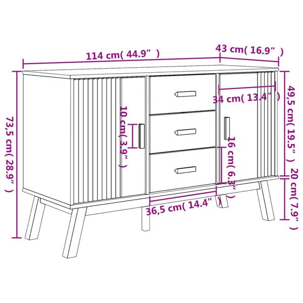 vidaXL Μπουφές OLDEN Καφέ 114 x 43 x 73,5 εκ. από Μασίφ Ξύλο Πεύκου
