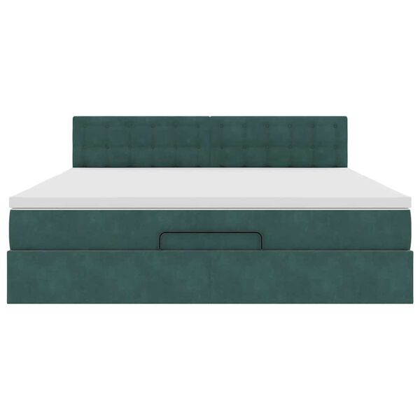 vidaXL Οθωμανικό κρεβάτι με στρώμα & LEDs Dark Green 160x200cm Velvet