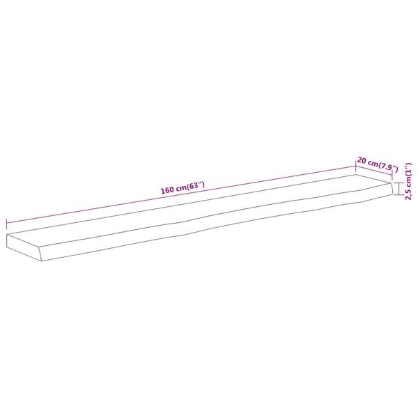 vidaXL Ράφι Επιτοίχιο Ορθ. Live Edge 160x20x2,5 εκ. Μασίφ Ξύλο Ακακίας