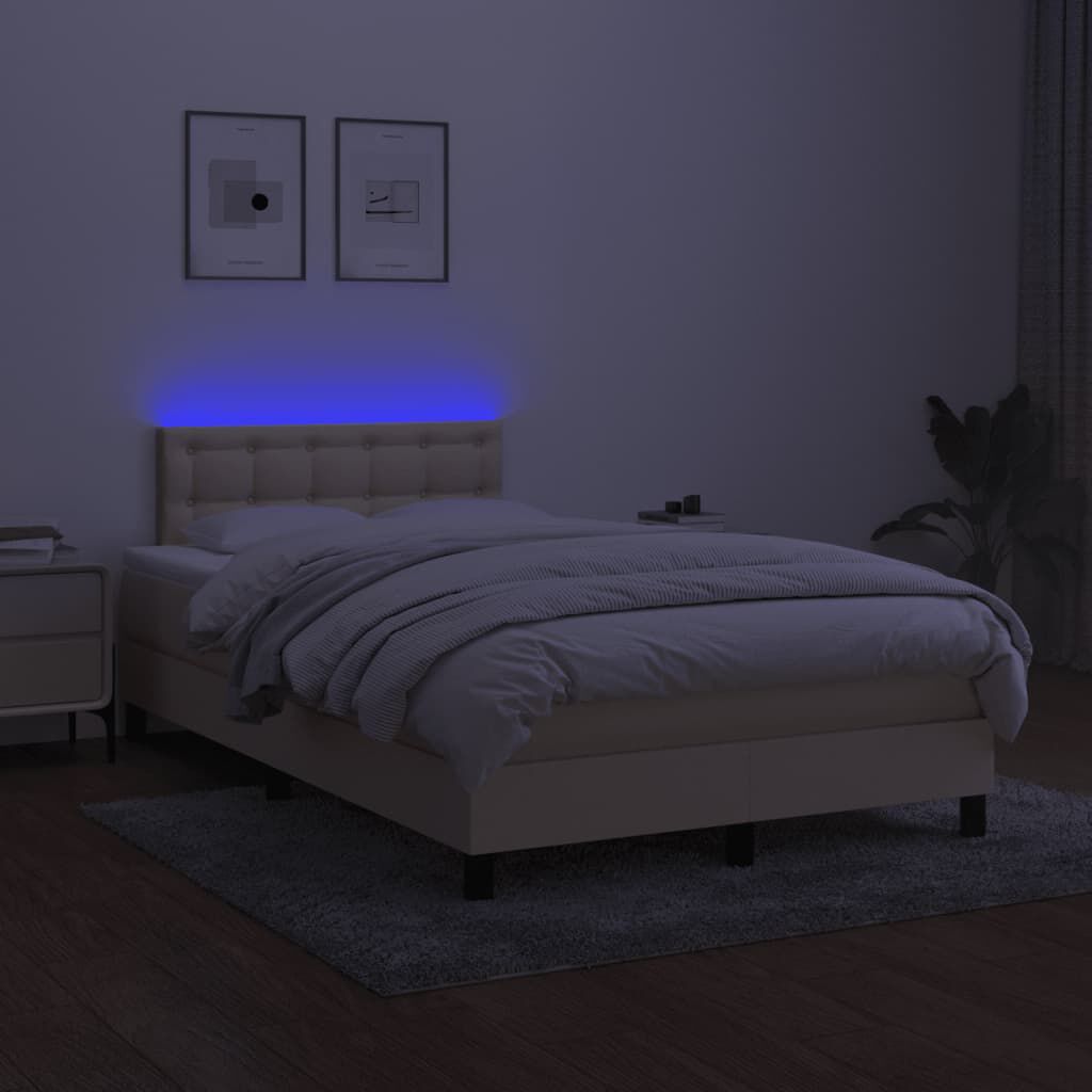 vidaXL Κρεβάτι Boxspring με Στρώμα & LED Κρεμ 120x200 εκ. Υφασμάτινο