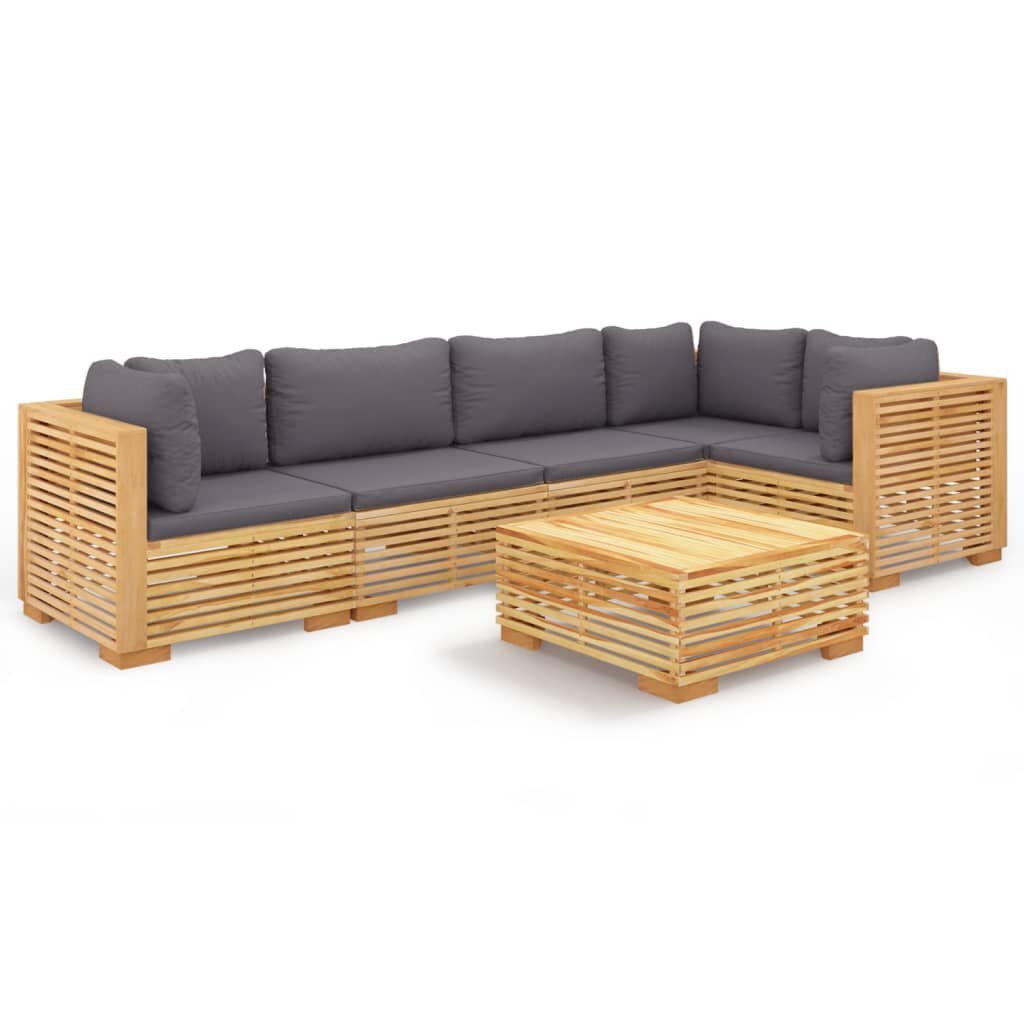 vidaXL Σαλόνι Κήπου Σετ 6 Τεμαχίων από Μασίφ Ξύλο Teak με Μαξιλάρια