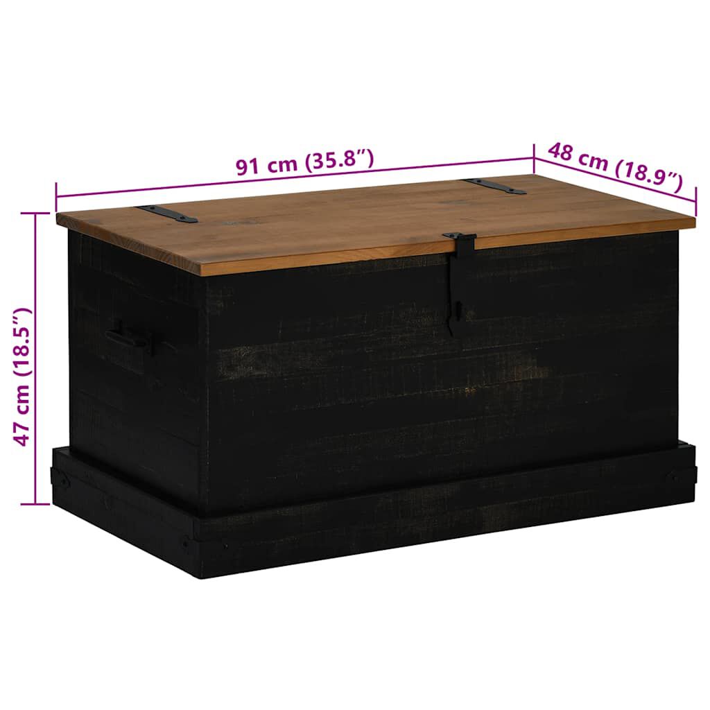 vidaXL Σεντούκι αποθήκευσης HALDEN Μαύρο 91x48x47cm Στερεό ξύλο πεύκου