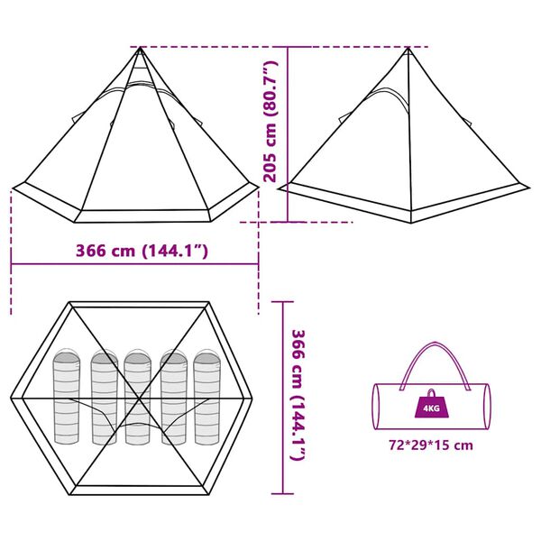 vidaXL Σκηνή Κάμπινγκ Tipi 5 Ατόμων Αδιάβροχη Γκρι