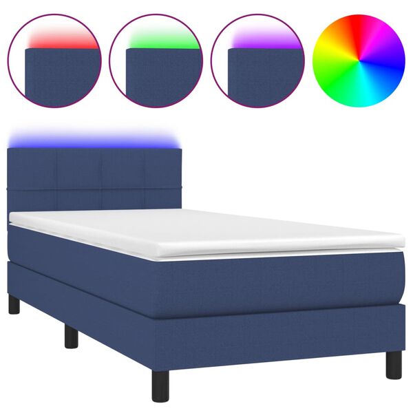 vidaXL Κρεβάτι Boxspring με Στρώμα & LED Μπλε 80x200 εκ. Υφασμάτινο