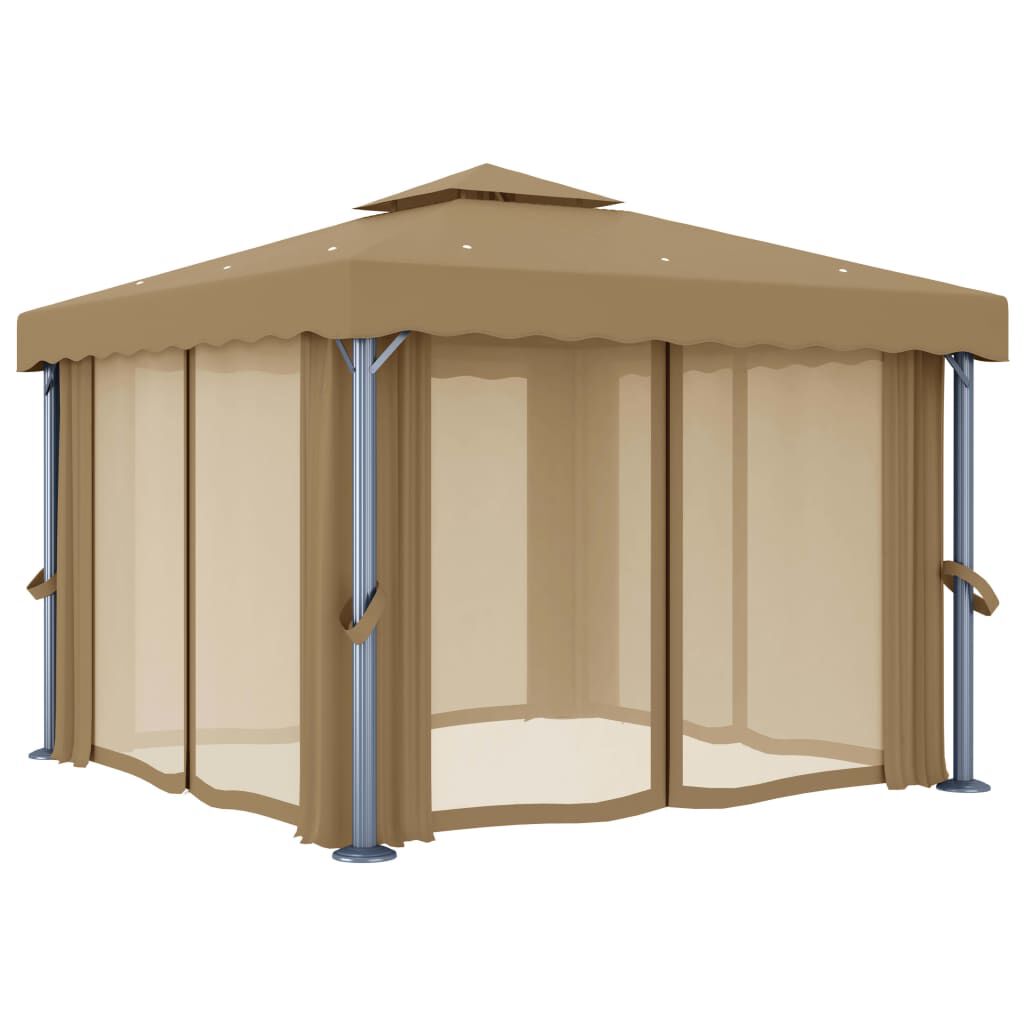 vidaXL Κιόσκι Taupe 3 x 3 μ. από Αλουμίνιο με Κουρτίνα