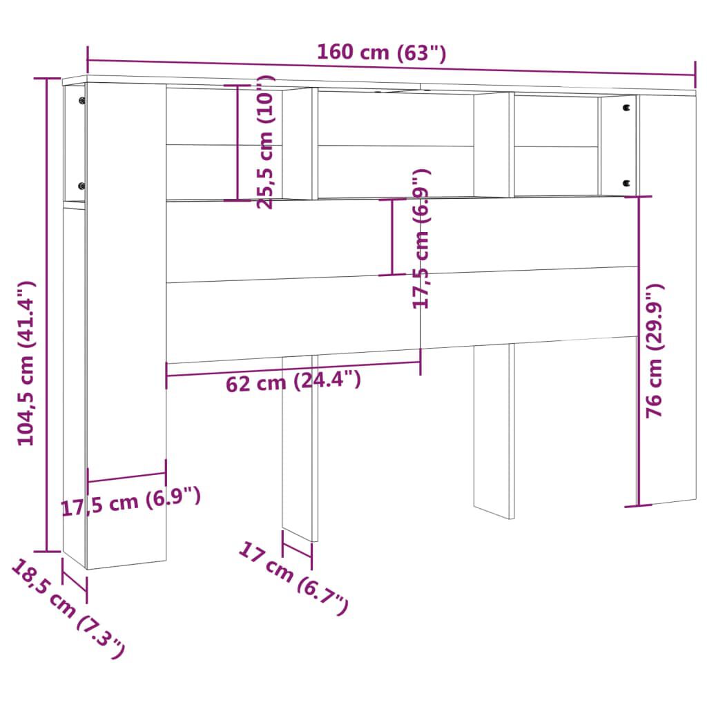 vidaXL Κεφαλάρι Με Αποθηκευτικό Χώρο Γκρι Sonoma 160x18,5x104,5 εκ.