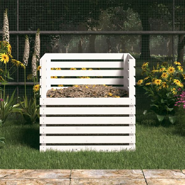 vidaXL Κομποστοποιητής Λευκός 80 x 80 x 78 εκ. από Μασίφ Ξύλο Πεύκου