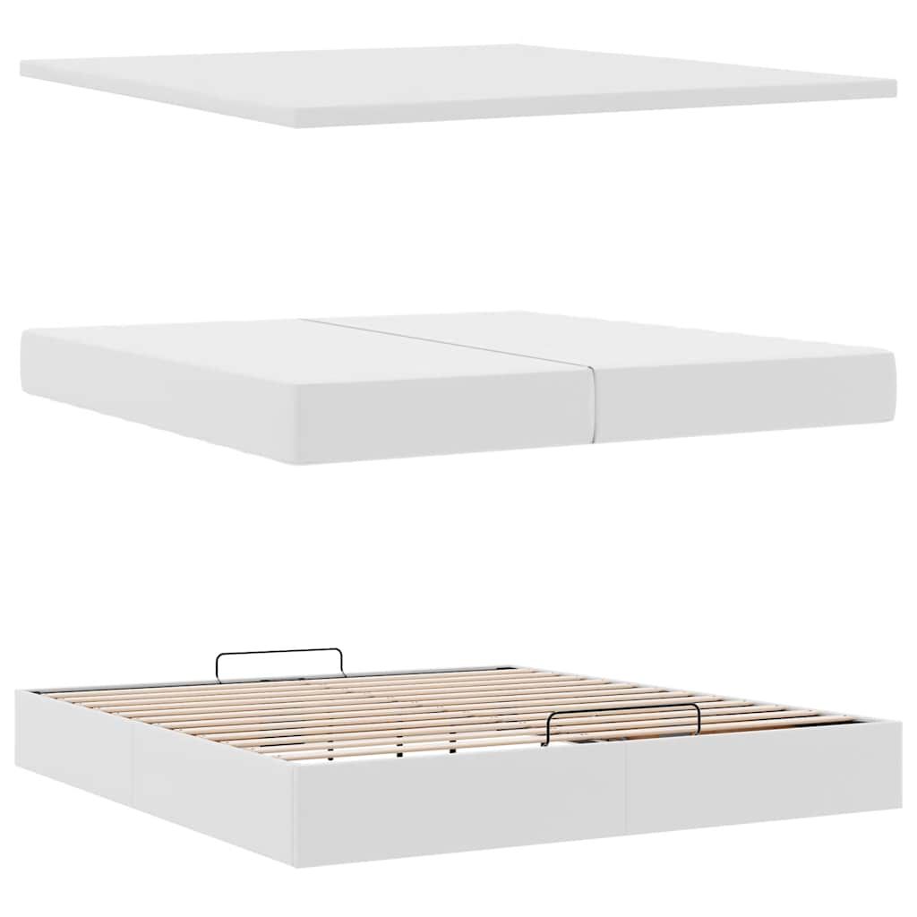vidaXL Οθωμανικό κρεβάτι με στρώματα Λευκό 200x200cm Faux Leather