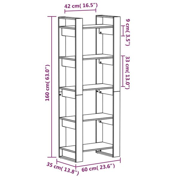 vidaXL Βιβλιοθήκη/Διαχωριστικό Χώρου Μαύρο 60x35x160 εκ. Μασίφ Ξύλο