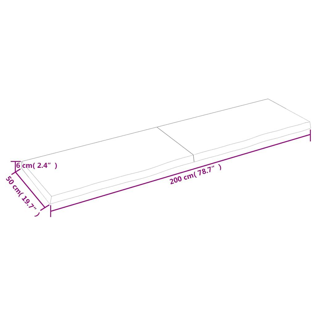 vidaXL Ράφι Τοίχου Ανοιχτό Καφέ 200x50x(2-6)εκ. Επεξ. Μασίφ Ξύλο Δρυός