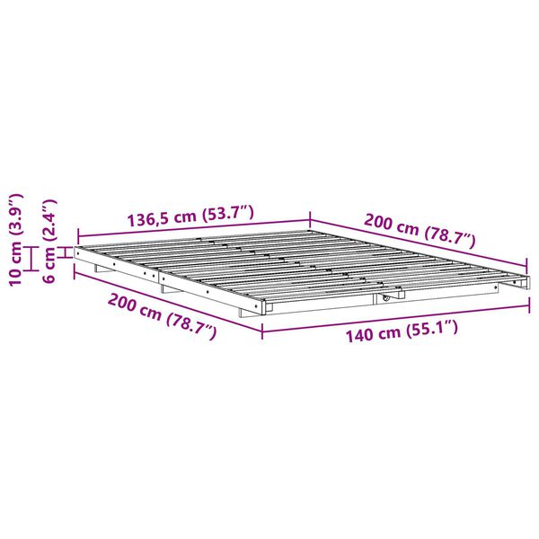 vidaXL Κρεβάτι δαπέδου Λευκό 140 x 200 cm Μασίφ ξύλο πεύκου
