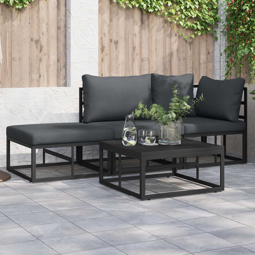 vidaXL Σετ Καναπέ Κήπου 3 pcs Μαύρο 211.5 x 71.5 x 71 εκ Αλουμίνιο