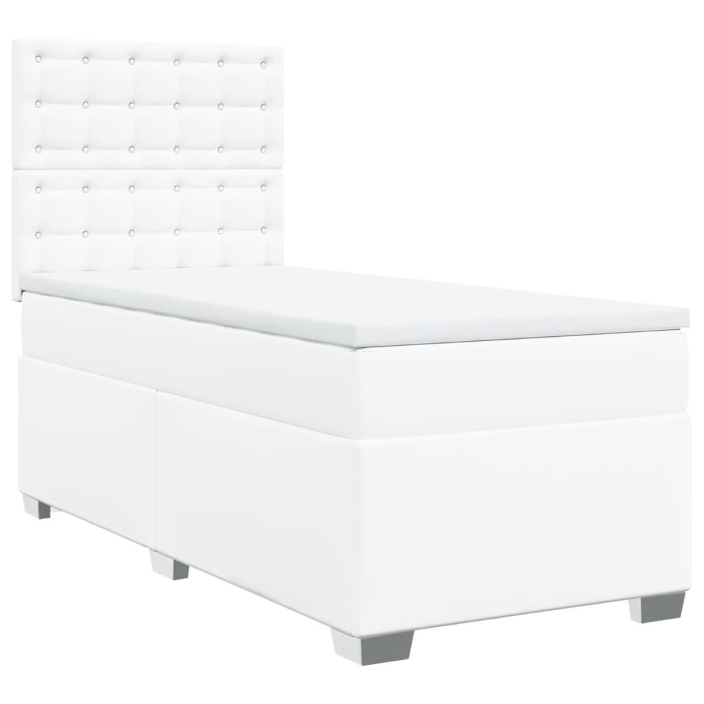 vidaXL Κρεβάτι Boxspring με Στρώμα Λευκό 100x200εκ.από Συνθετικό Δέρμα