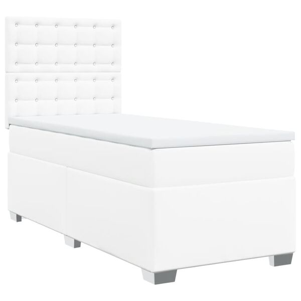 vidaXL Κρεβάτι Boxspring με Στρώμα Λευκό 100x200εκ.από Συνθετικό Δέρμα